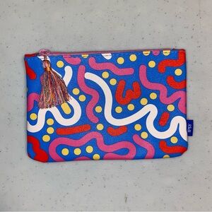Ipsy Cosmetics Bag Colourful Squiggly Abstract Pattern with Tassel Zipper Pull